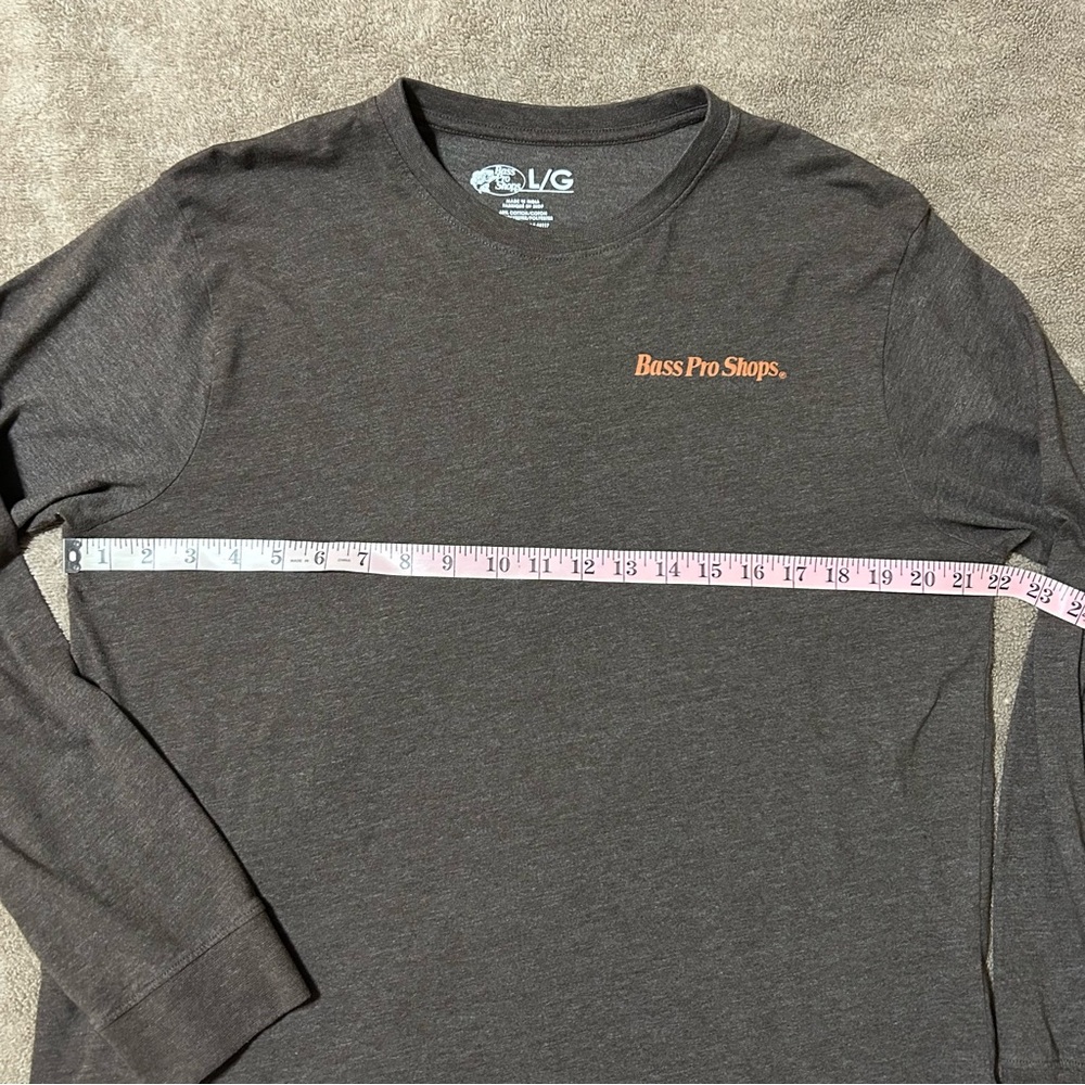 Bass Pro Shops Long Sleeve Cotton T-Shirt Large Brown with Orange Print - Picture 3 of 8